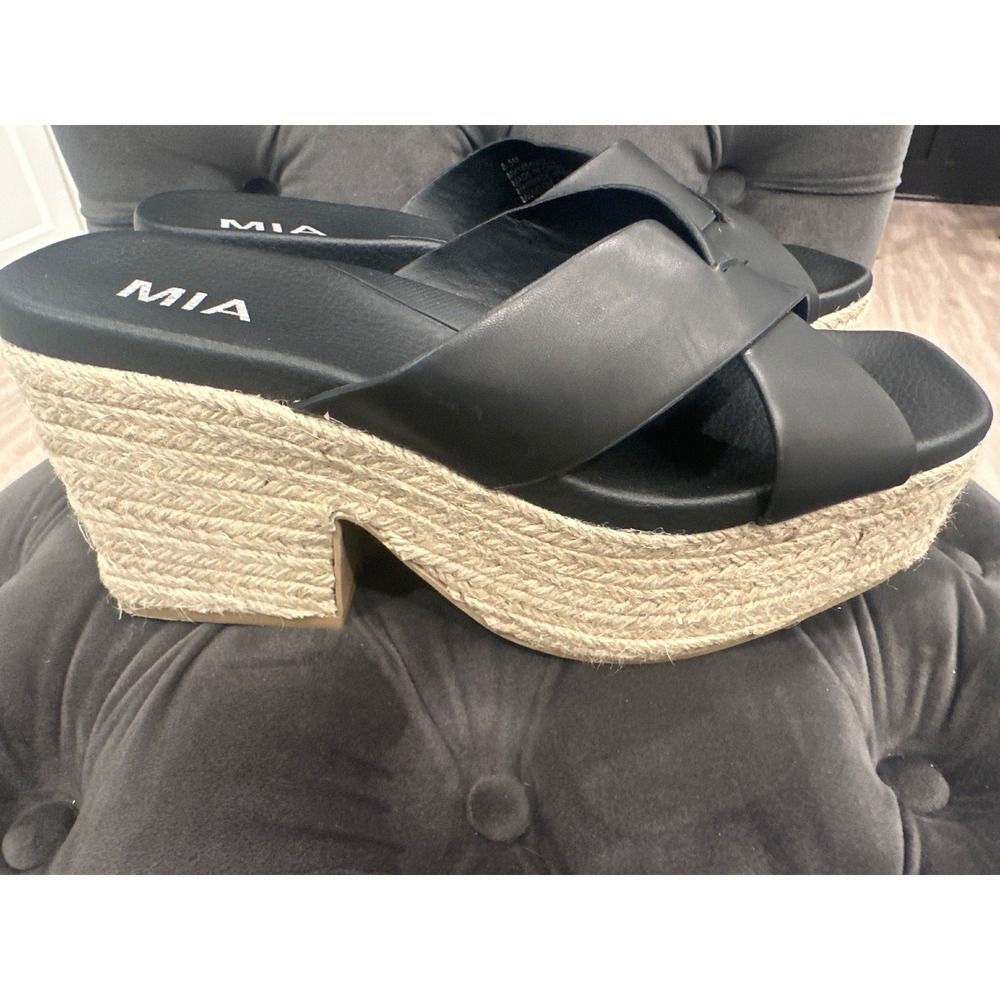 MIA Holli Black Espadrille Wedge Platform Sandals casual dressy Women's 8.5M - Picture 2 of 6